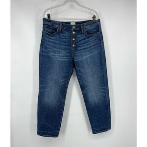 J.Crew Straightaway Jean Size 32 Button Fly High Rise 27”inseam Cropped Denim